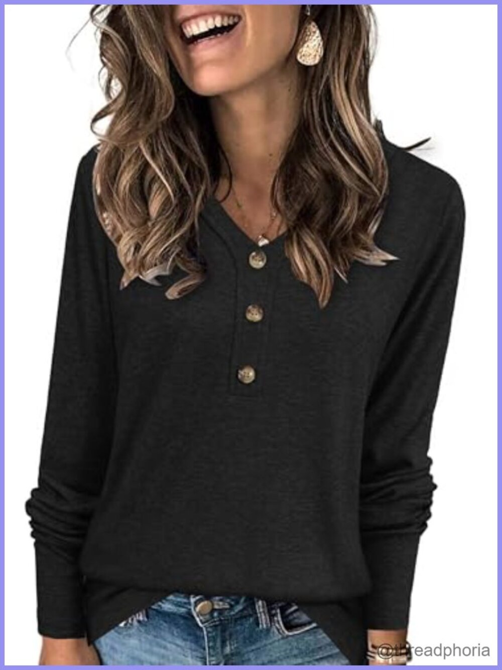 XMTOPYE Womens Long Sleeve V Neck Button Knit Tunic Blouse